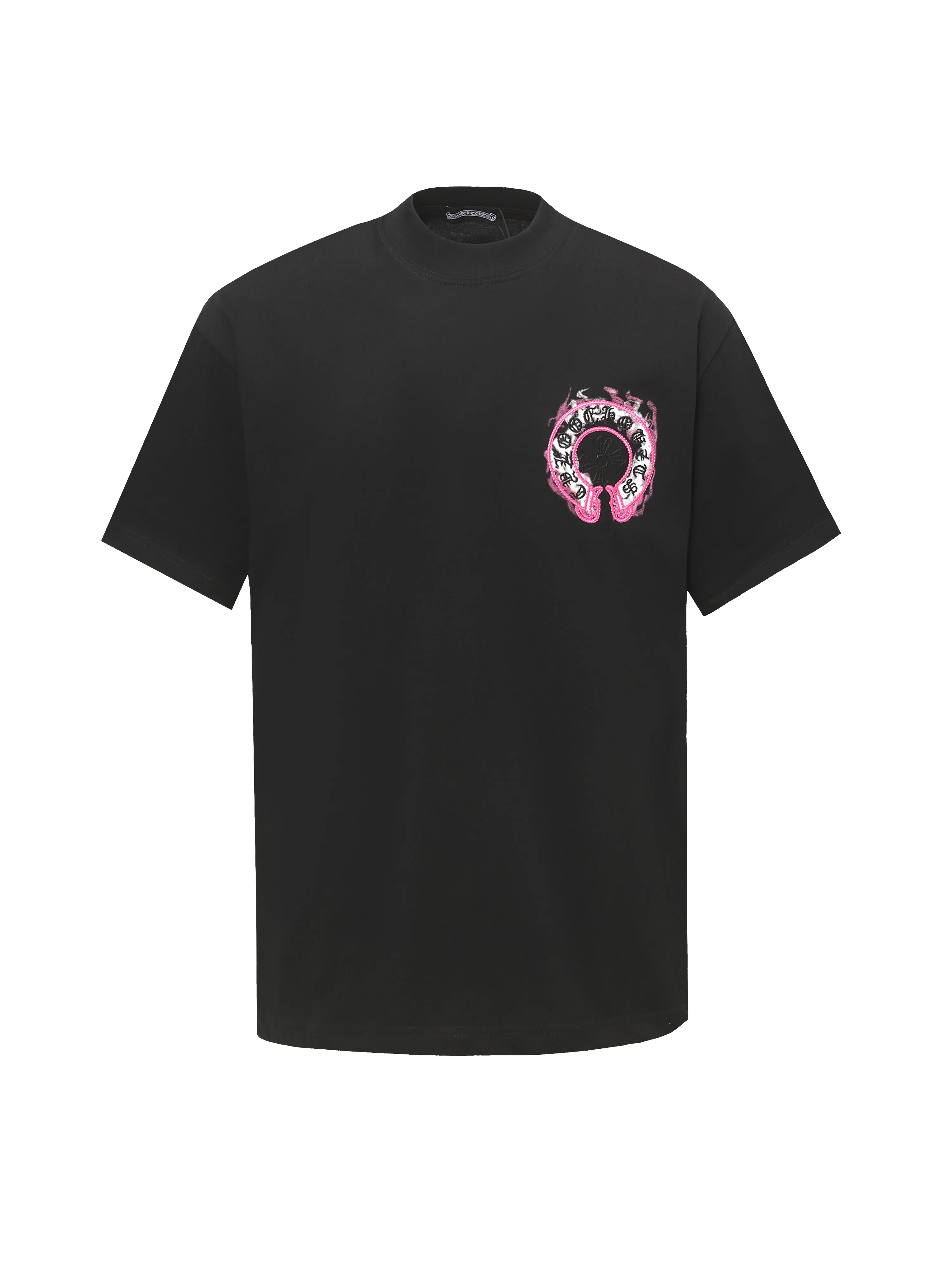 🅿️190 COME HEARTSCH/Cro Heart Purple Horseshoe Printed Embroidered Short Sleeve T-shirt Uses direct injection imported machine printing hardware and accessories, all custom-made, embroidery➕printing design Correctly configured black 2025 packaging 280 grams custom-dyed double yarn cotton version Large, loose and stylish Differentiated from the low version, slim and long version, upper body pulls the hips, correct high-density main mark, washed tag, hand-sewn Color: Black/White Size: XS-L